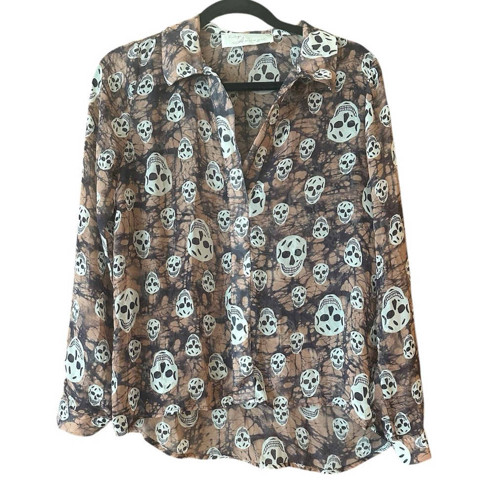 Vintage Havana Skull Print Sheer Blouse Top Size S - Picture 14 of 14